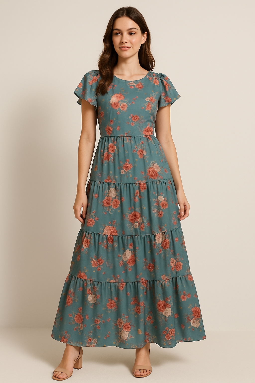 Colorful Roses With Multicolor Branch Digital Printed Fabric - Japan Satin