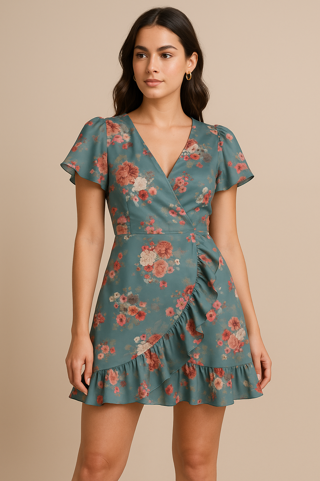 Colorful Roses With Multicolor Branch Digital Printed Fabric - Japan Satin