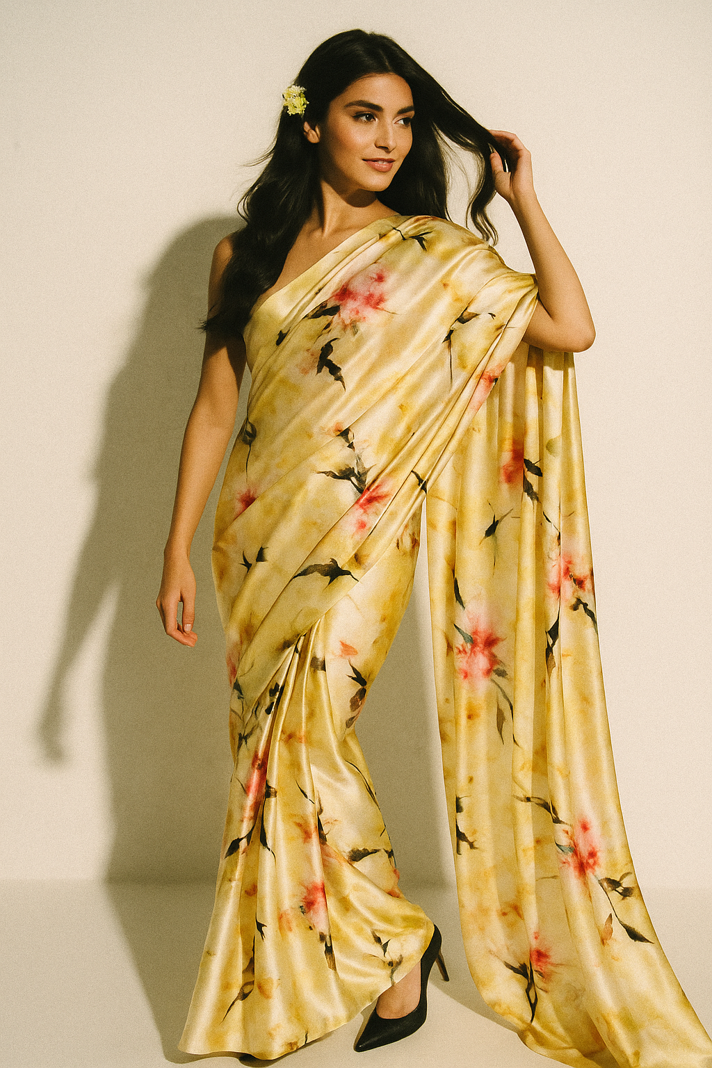 Coolest Watercolour Paper Art Of Flower Digital Printed Fabric - Japan Satin