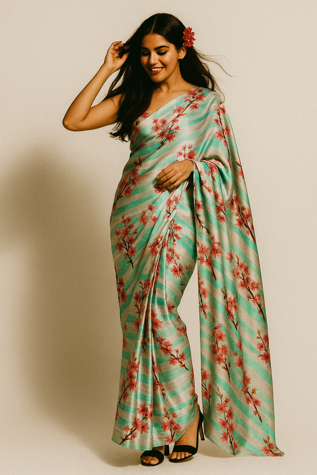 Red Spring With Decorative Background Digital Printed Fabric - Japan Satin