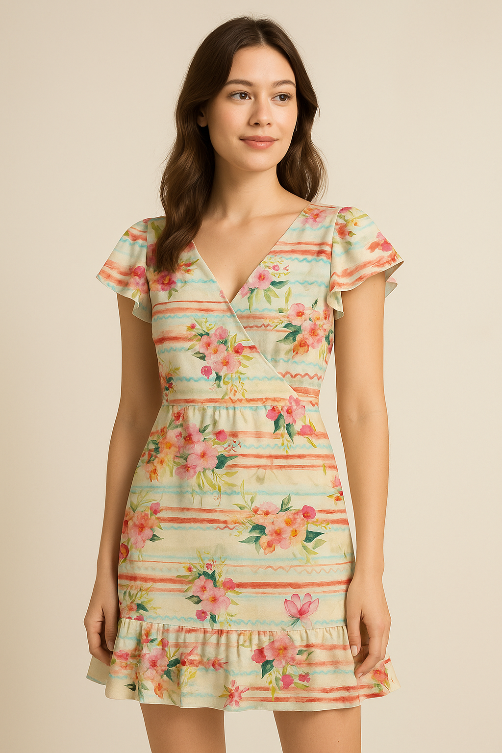 Decorative Watercolour Spring Floral Digital Printed Fabric - Japan Satin