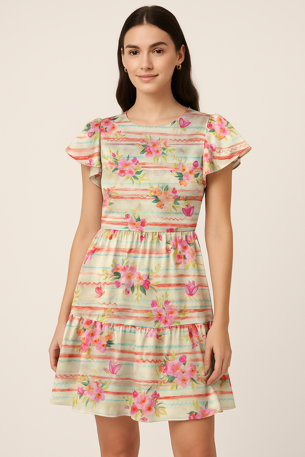 Decorative Watercolour Spring Floral Digital Printed Fabric - Japan Satin