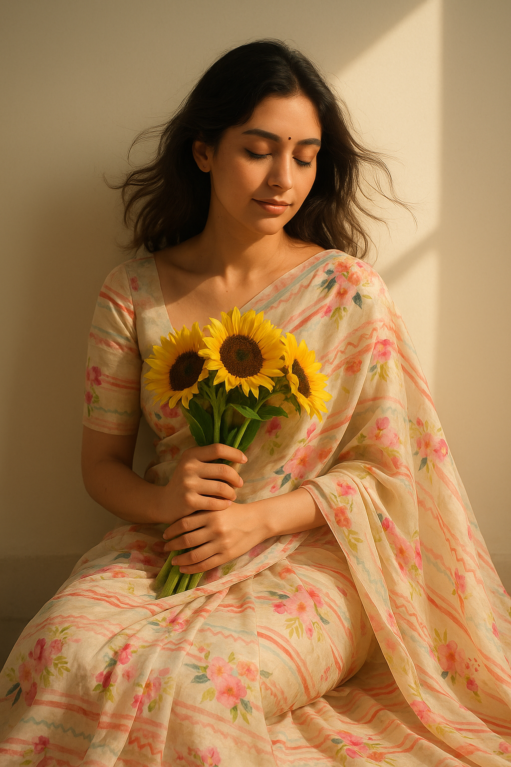 Decorative Watercolour Spring Floral Digital Printed Fabric - Japan Satin