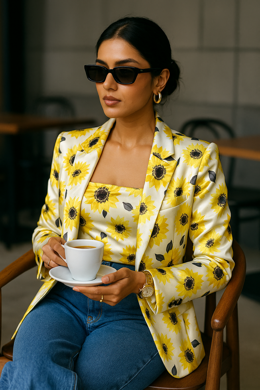 Morden Classic Yellow Sunflower Digital Printed Fabric - Japan Satin