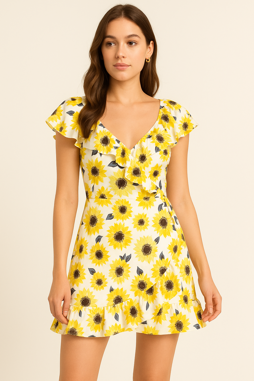 Morden Classic Yellow Sunflower Digital Printed Fabric - Japan Satin