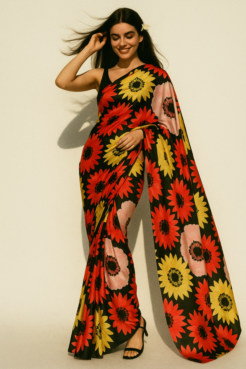 Watercolour Sunflower Digital Printed Fabric - Japan Satin