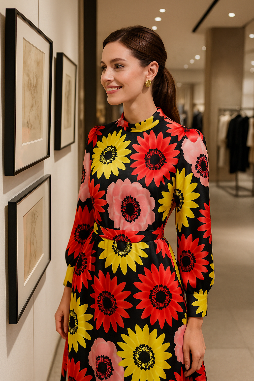 Watercolour Sunflower Digital Printed Fabric - Japan Satin