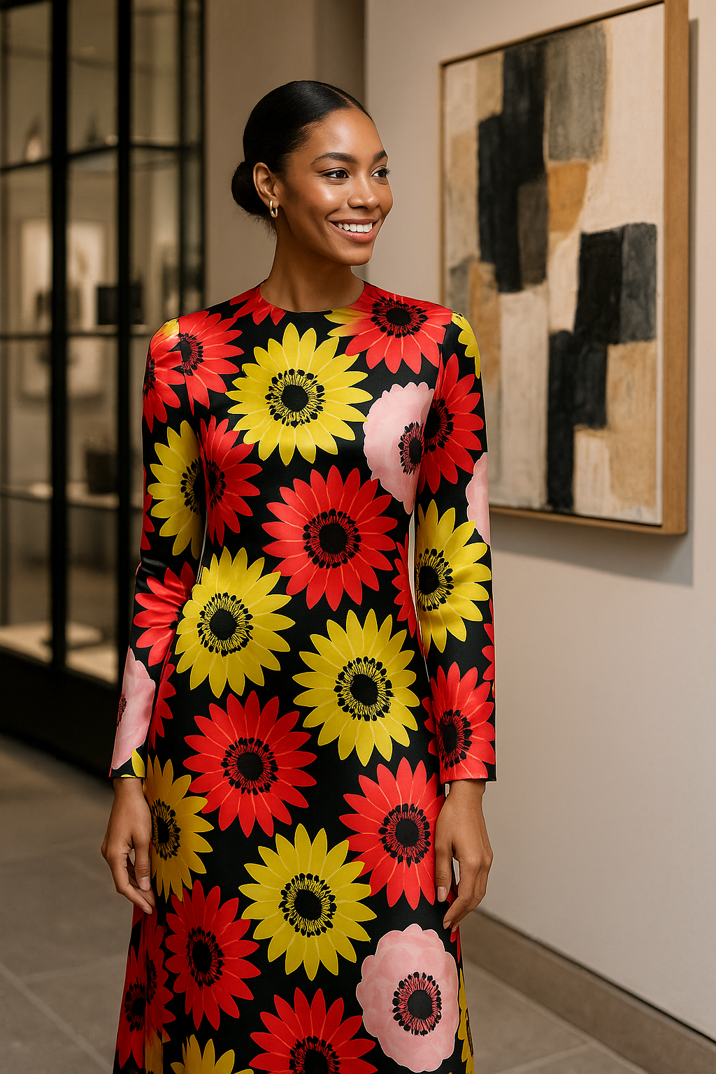 Watercolour Sunflower Digital Printed Fabric - Japan Satin