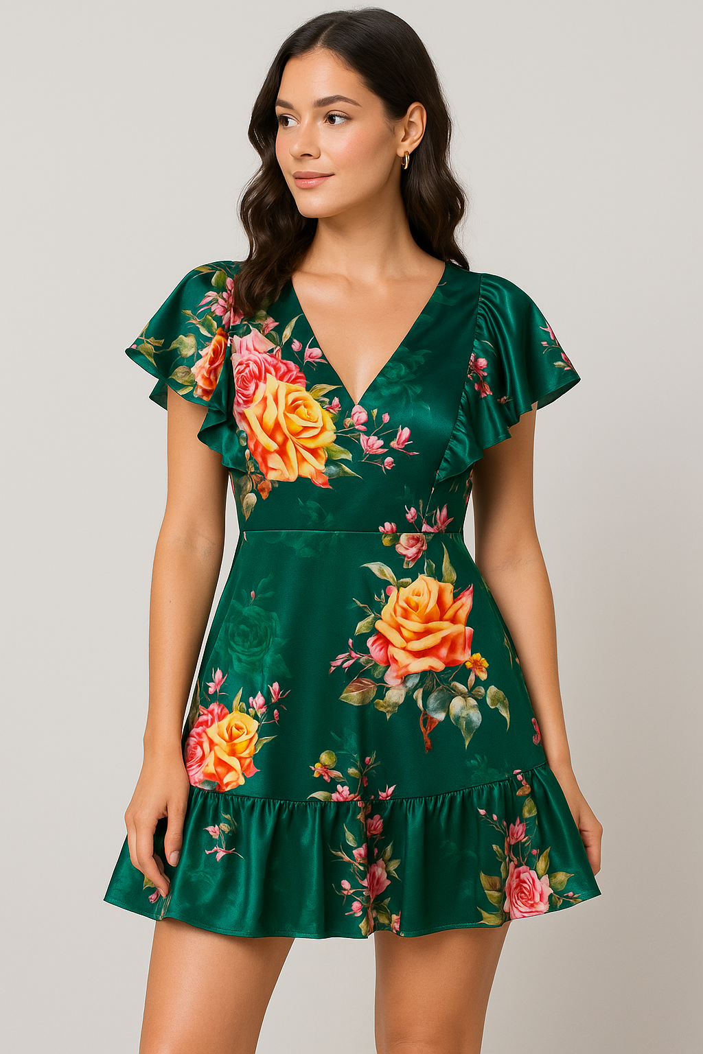 Beautiful Roses With Leaves Digital Printed Fabric - Japan Satin