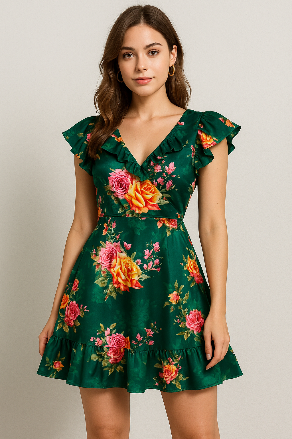 Beautiful Roses With Leaves Digital Printed Fabric - Japan Satin