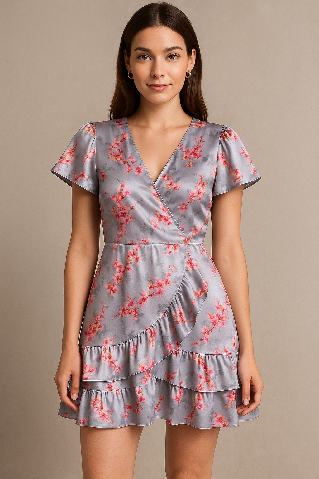 Tiny Pink Violet Floral Flower Digital Printed Fabric - Japan Satin