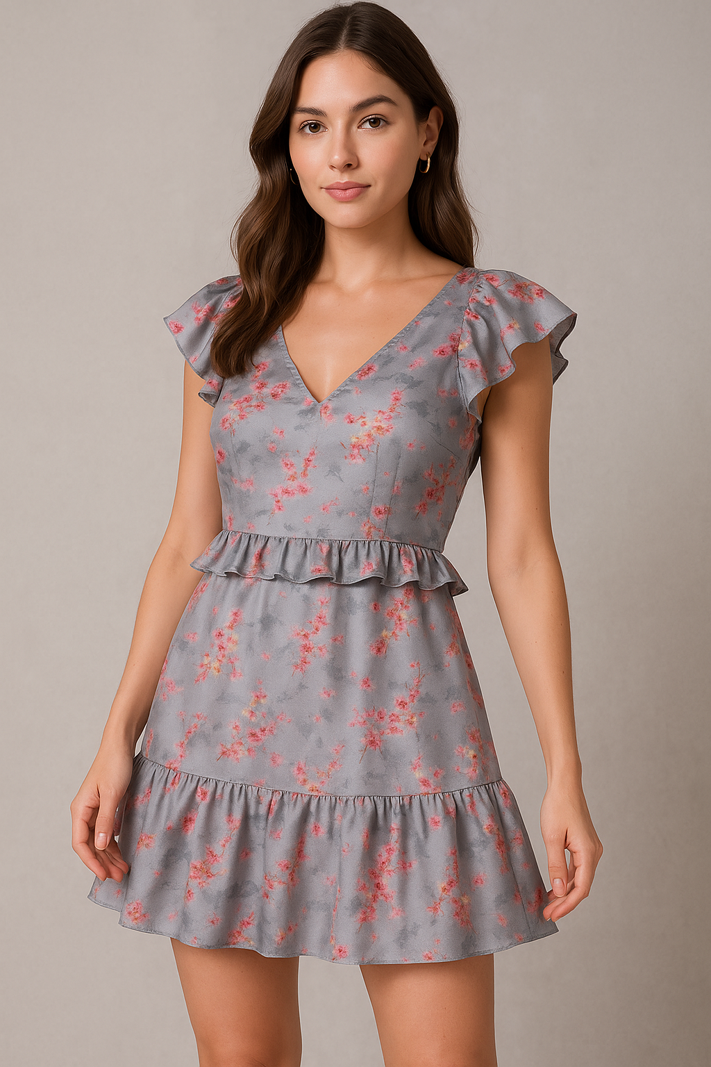 Tiny Pink Violet Floral Flower Digital Printed Fabric - Japan Satin