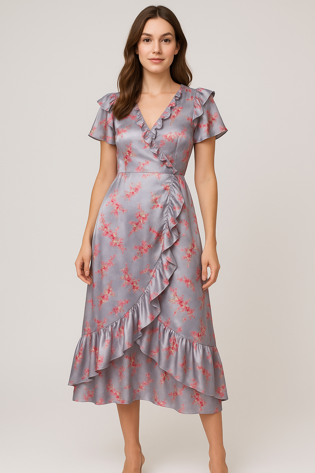 Tiny Pink Violet Floral Flower Digital Printed Fabric - Japan Satin