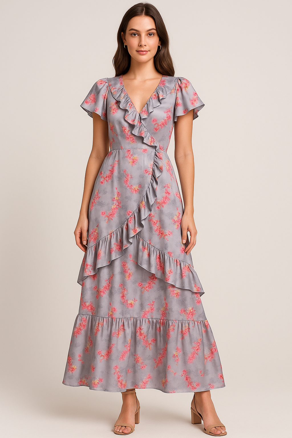 Tiny Pink Violet Floral Flower Digital Printed Fabric - Japan Satin