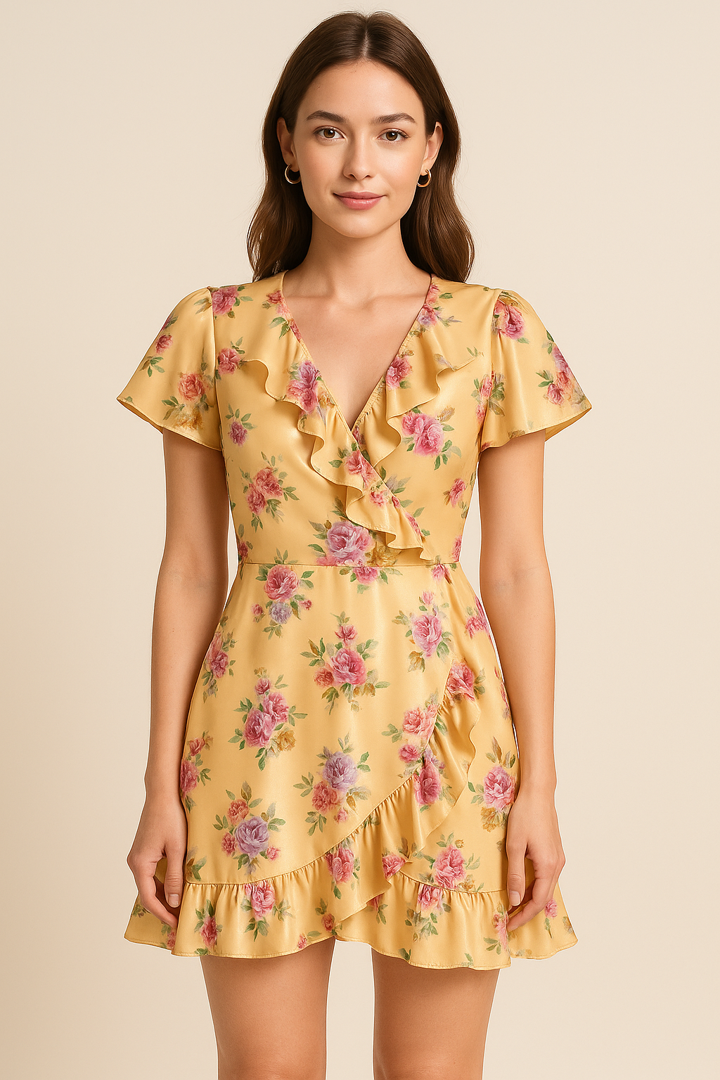 Apricot Light Watercolour Flower Digital Printed Fabric - Japan Satin