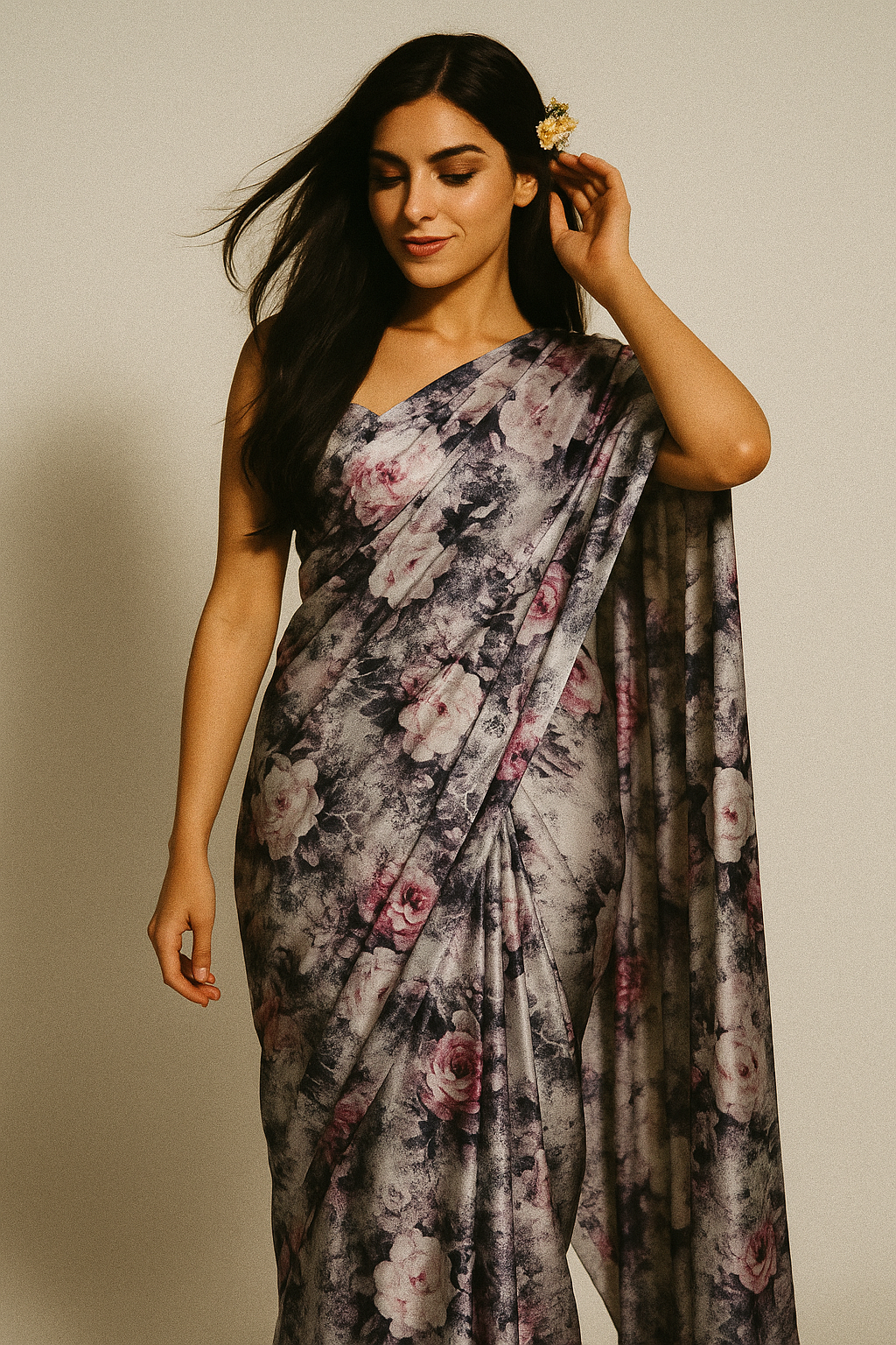 Vintage Floral Art Collection Digital Printed Fabric - Japan Satin