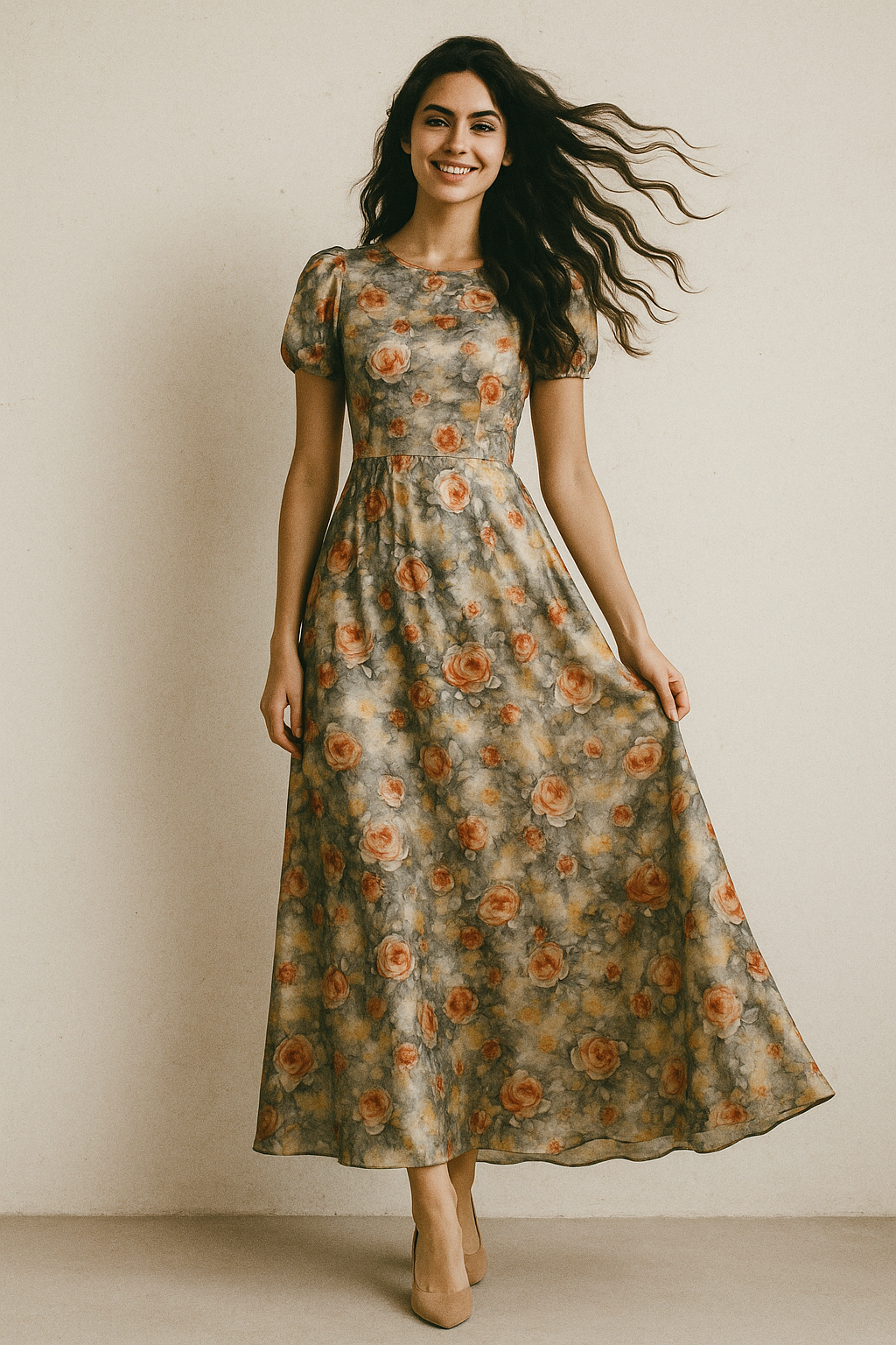 Watercolour Morden Colour Roses Digital Printed Fabric - Japan Satin