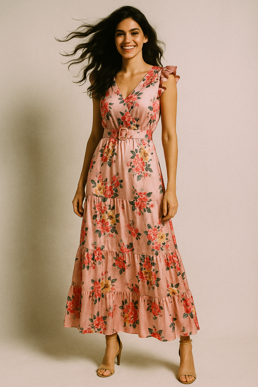 Colorful Floral Peach-Base Digital Printed Fabric