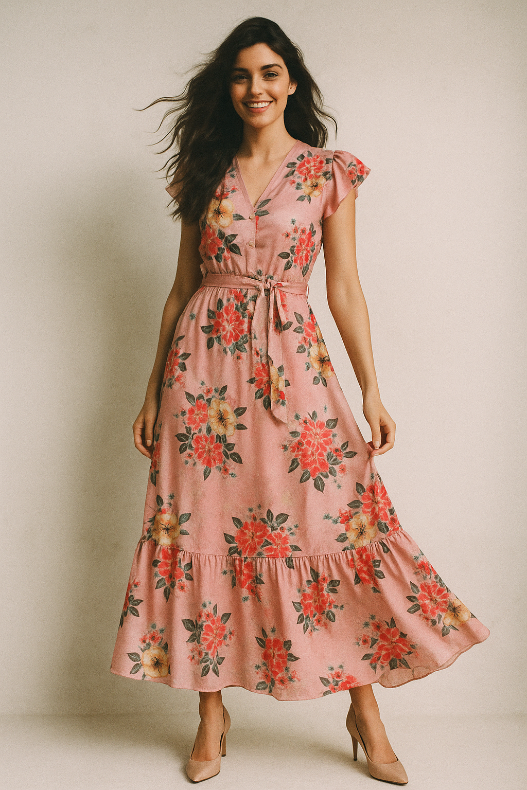 Colorful Floral Peach-Base Digital Printed Fabric