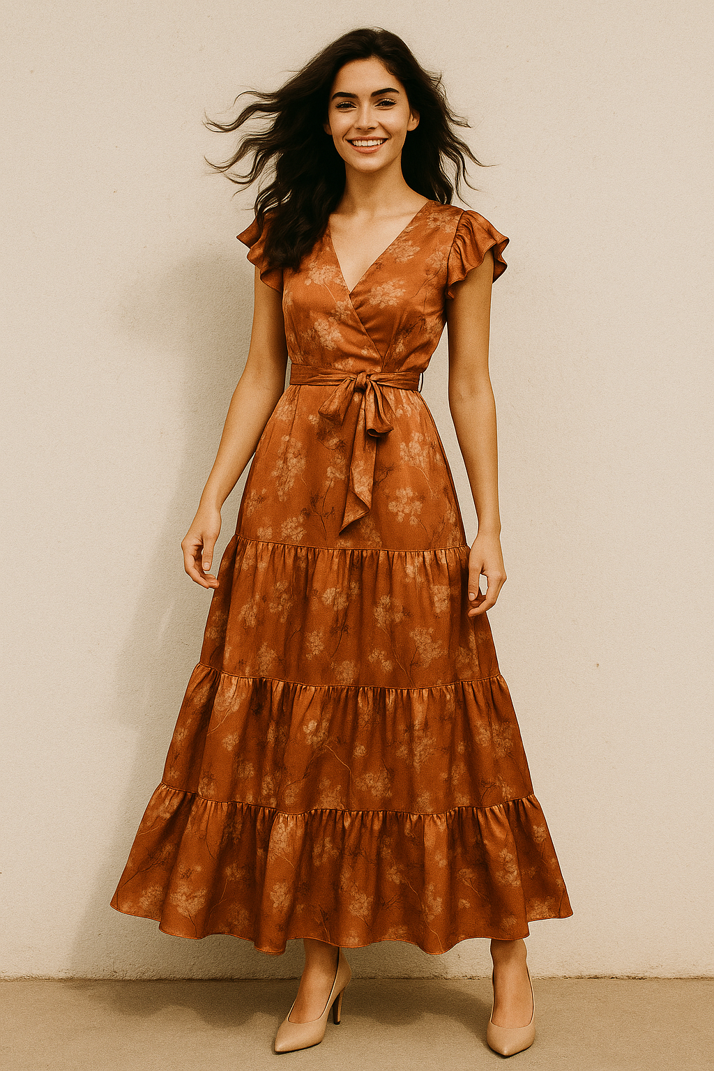 Brown Brush Painted Flower Digital Printed Fabric