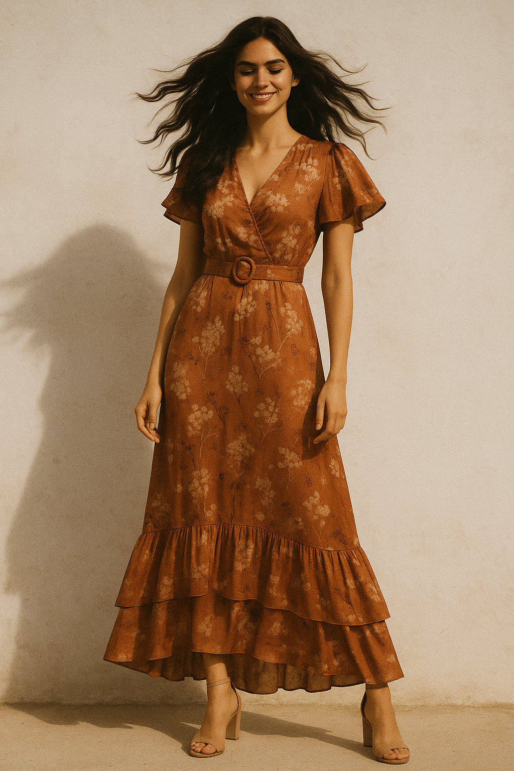 Brown Brush Painted Flower Digital Printed Fabric