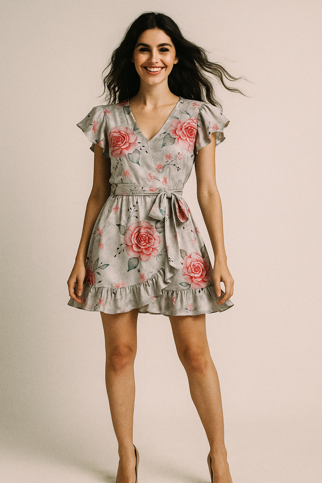 Beautiful Floating Pink Rose Digital Printed Fabric