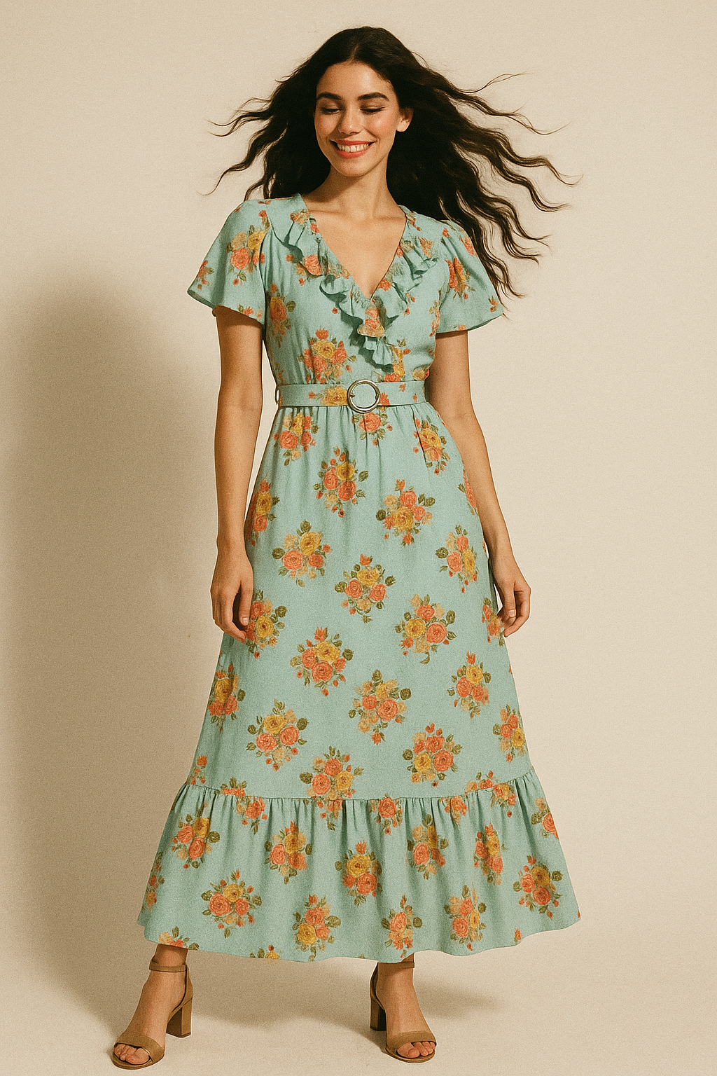 Decorative Peony Roses With Daisy Flower Digital Printed Fabric - Poly Muslin