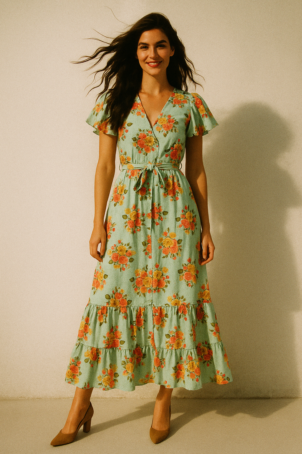 Decorative Peony Roses With Daisy Flower Digital Printed Fabric - Poly Muslin