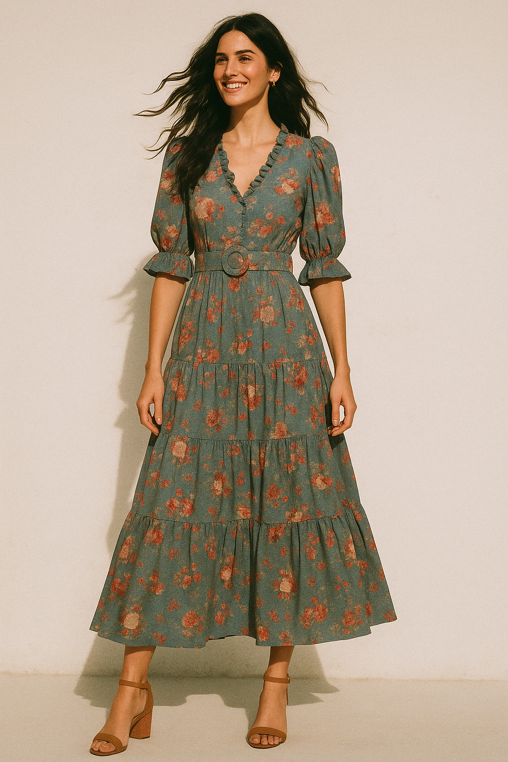 Colorful Roses With Multicolor Branch Digital Printed Fabric - Poly Muslin