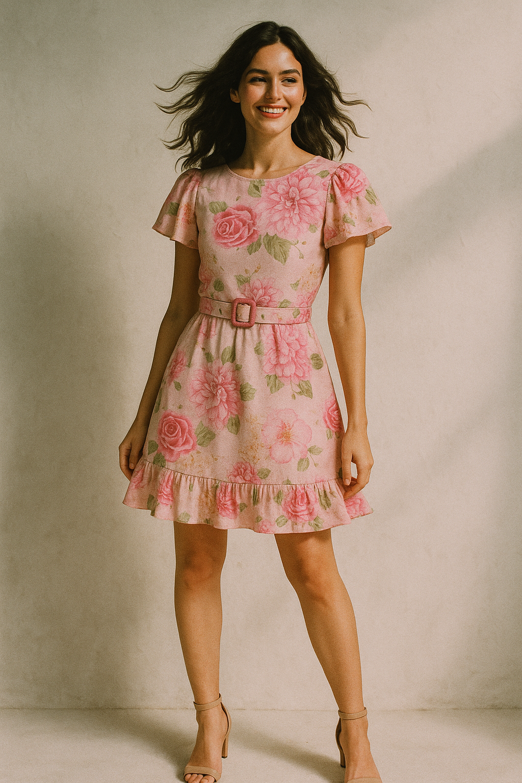 Simple And Beautiful Roses With Pink Lotus Digital Printed Fabric - Poly Muslin