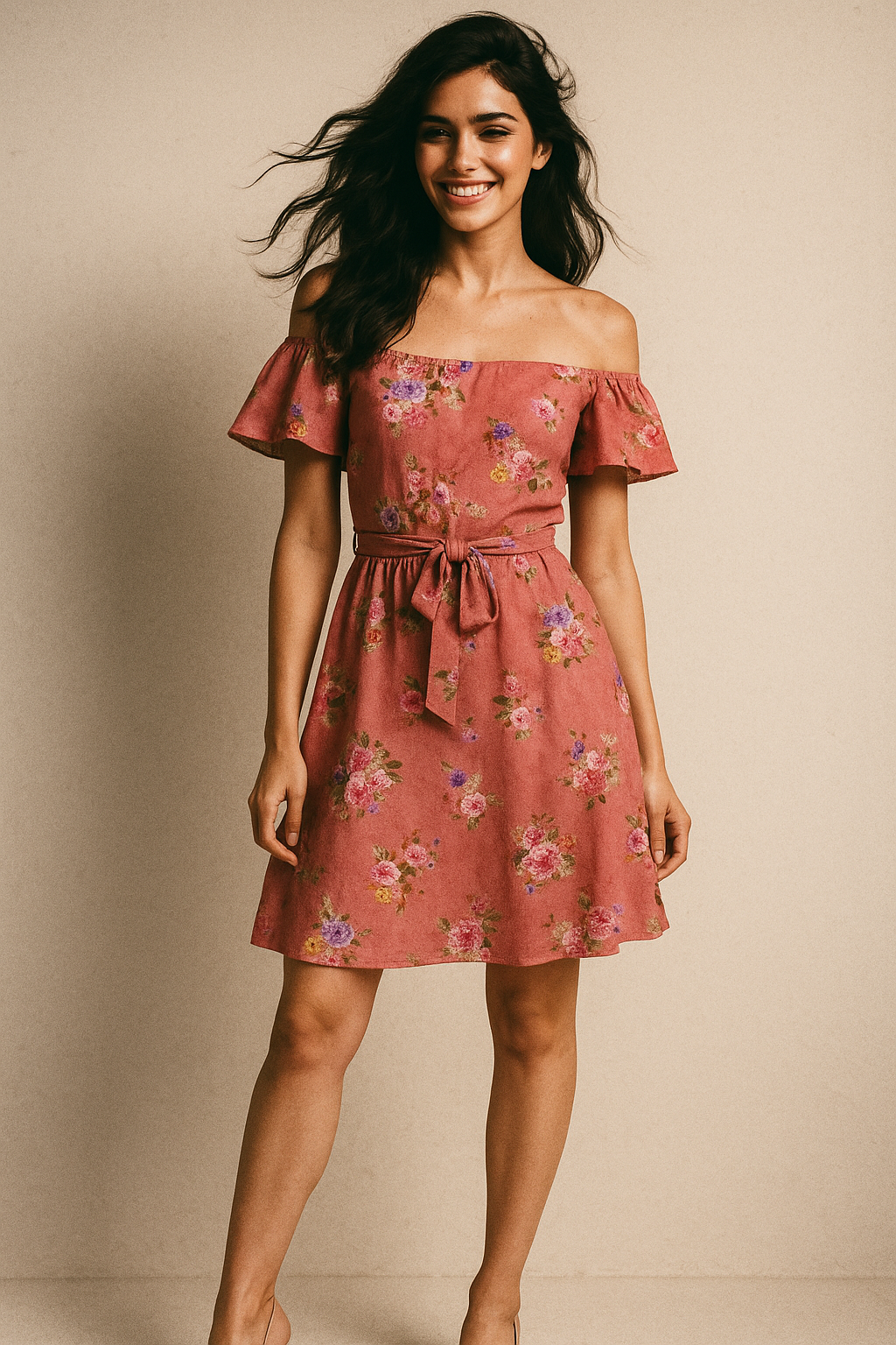 Dusky Pink With Zinnia Flower Digital Printed Fabric - Poly Muslin