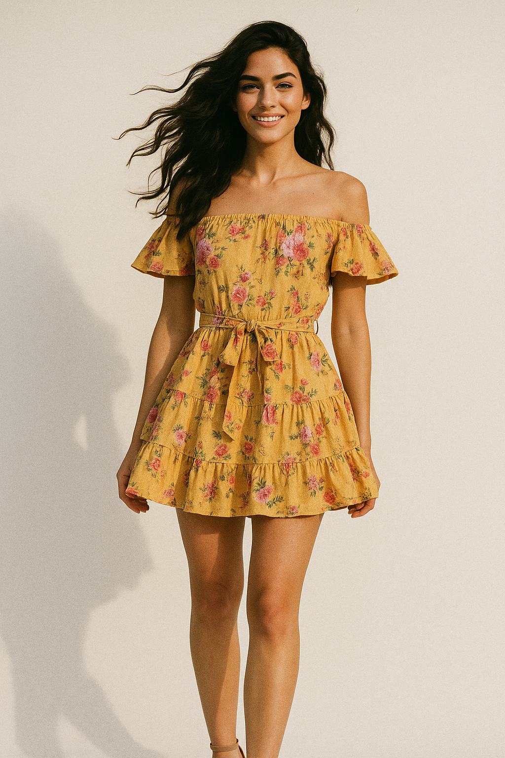 Apricot Light Watercolour Flower Digital Printed Fabric - Poly Muslin