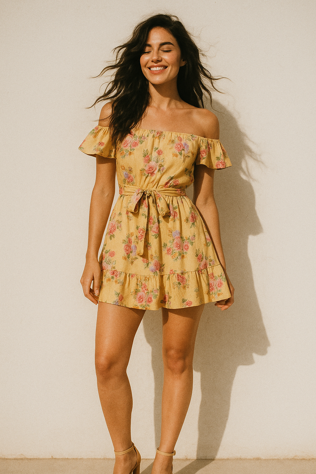 Apricot Light Watercolour Flower Digital Printed Fabric - Poly Muslin