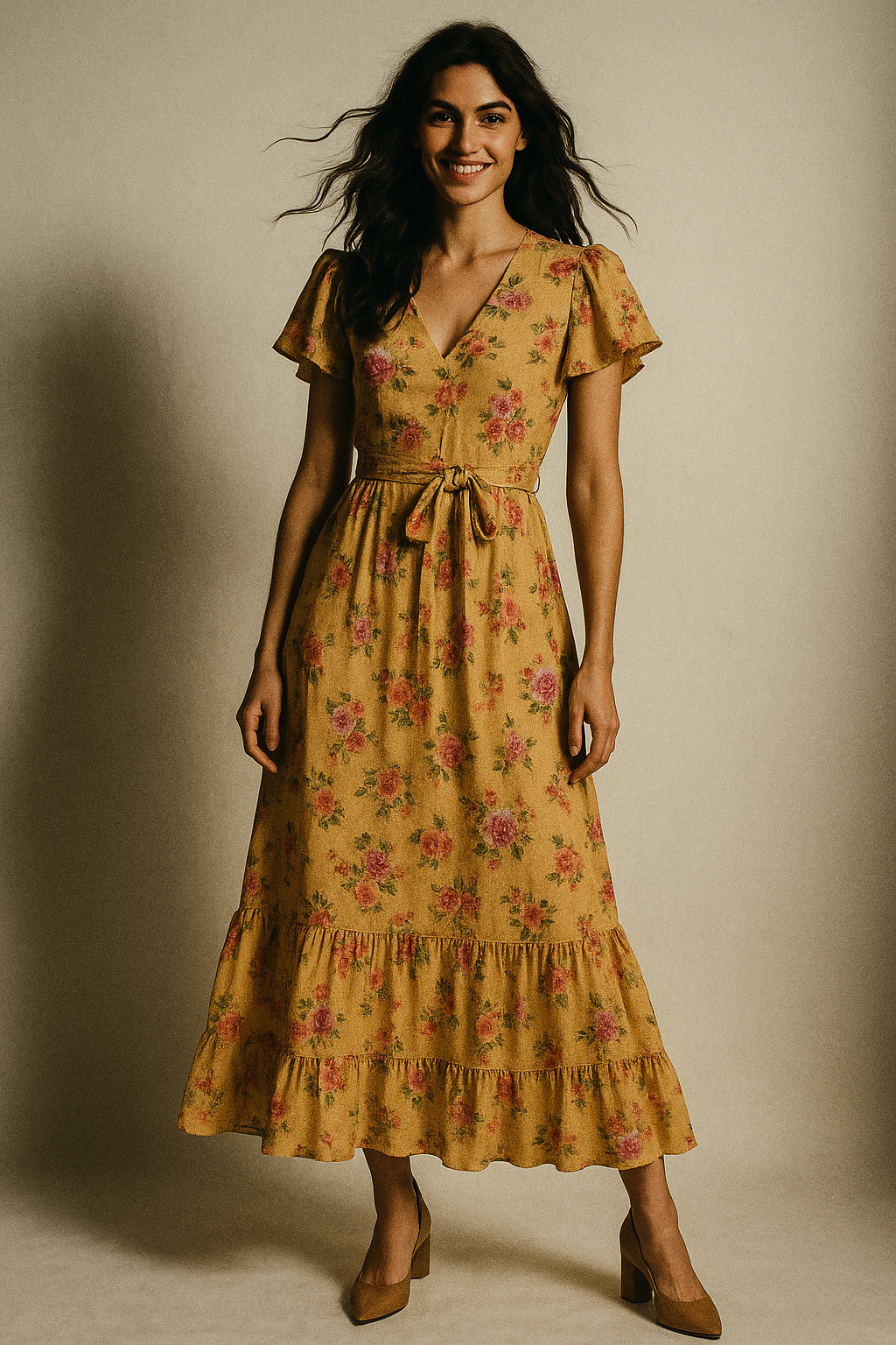 Apricot Light Watercolour Flower Digital Printed Fabric - Poly Muslin