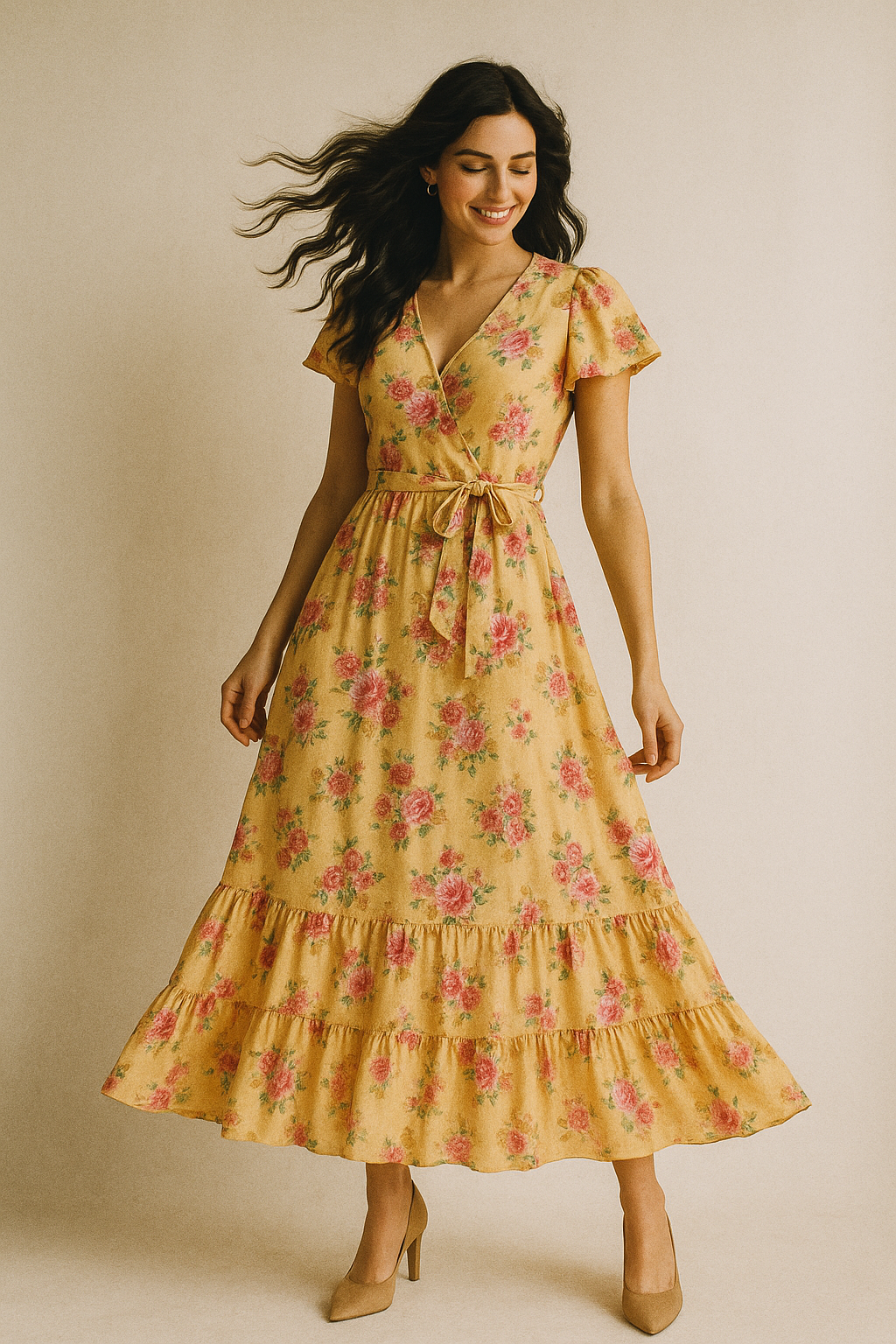 Apricot Light Watercolour Flower Digital Printed Fabric - Poly Muslin