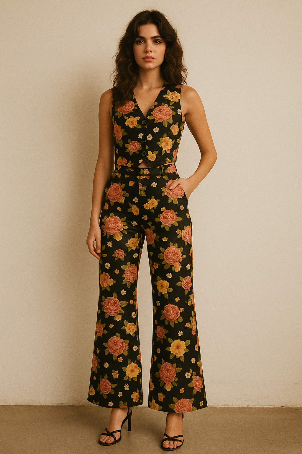 Multicolour Anemone Roses With Digital Printed Fabric - Poly Muslin