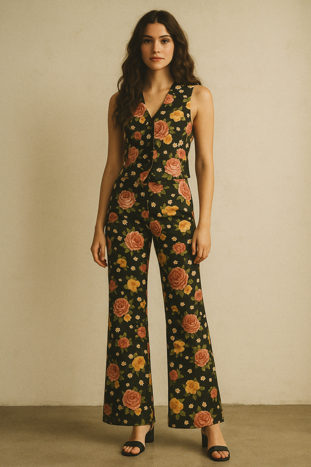 Multicolour Anemone Roses With Digital Printed Fabric - Poly Muslin