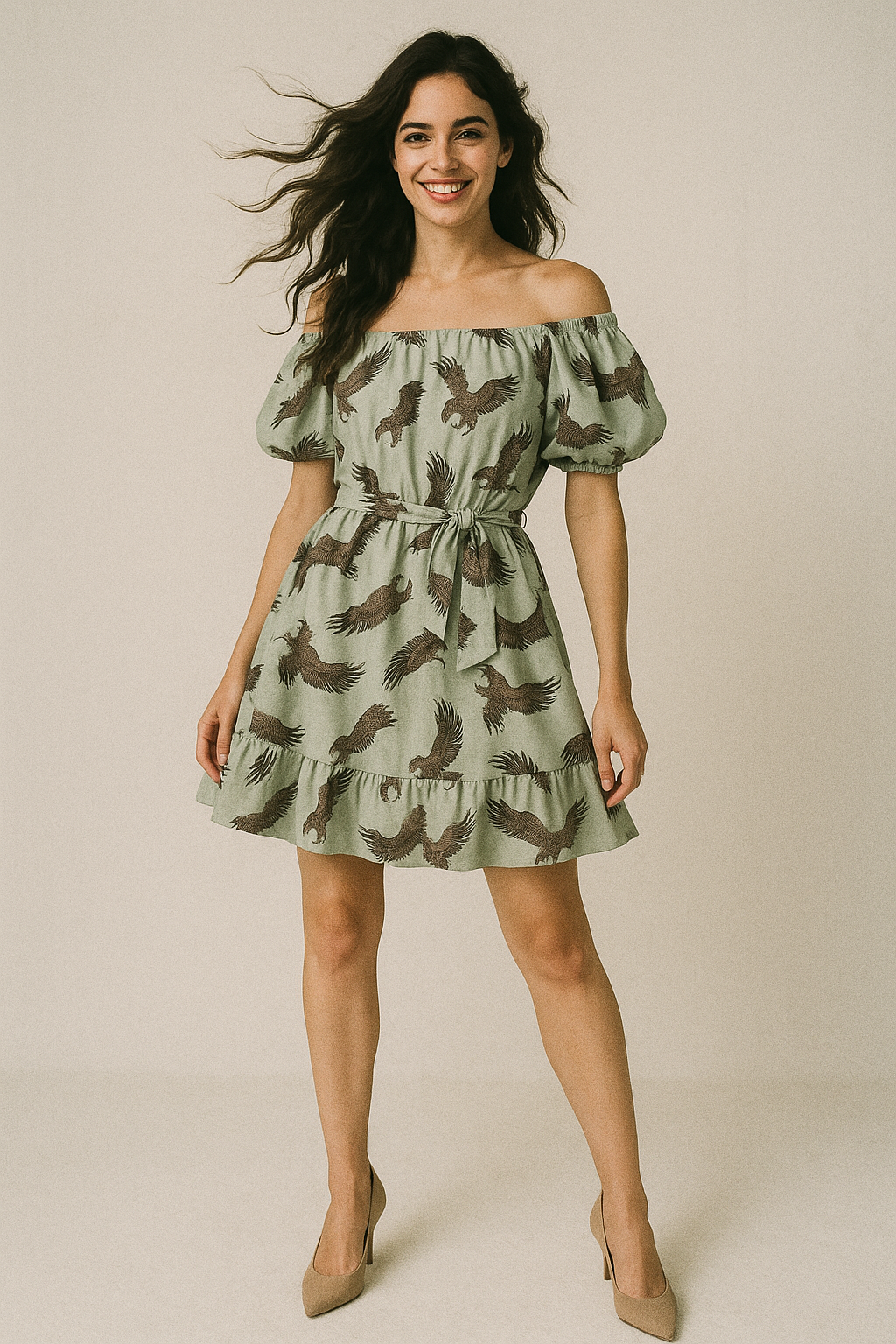 Seamless Eagle Bird Pattern Digital Printed Fabric - Poly Muslin