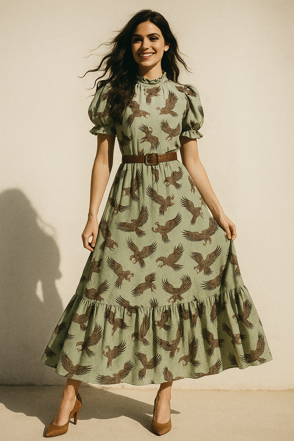 Seamless Eagle Bird Pattern Digital Printed Fabric - Poly Muslin