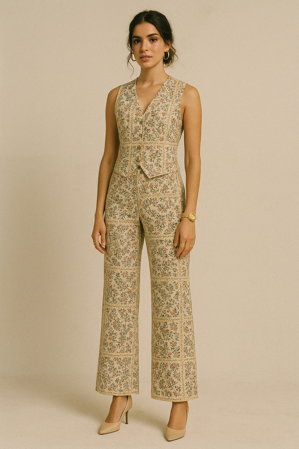 Tiny Rainbow Flowers Of Leaves Digital Printed Fabric - Poly Muslin