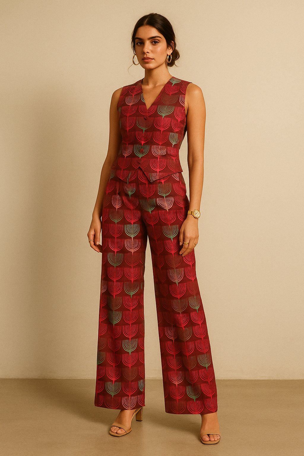 Bold Colourful Mahogany Leaf Digital Printed Fabric - Poly Muslin