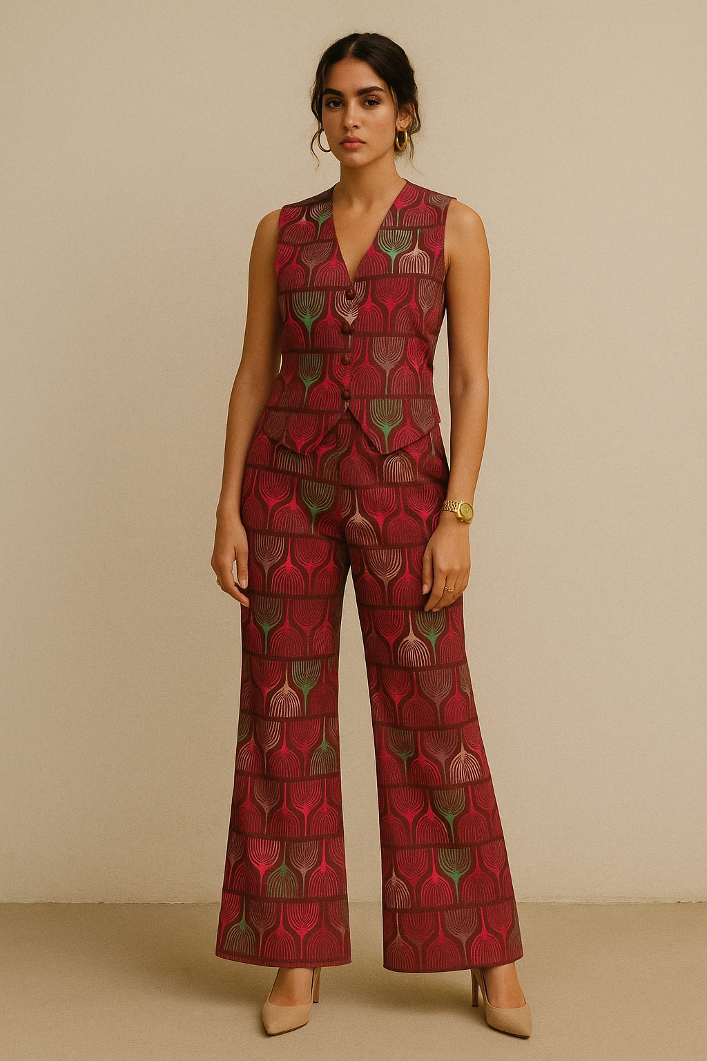 Bold Colourful Mahogany Leaf Digital Printed Fabric - Poly Muslin