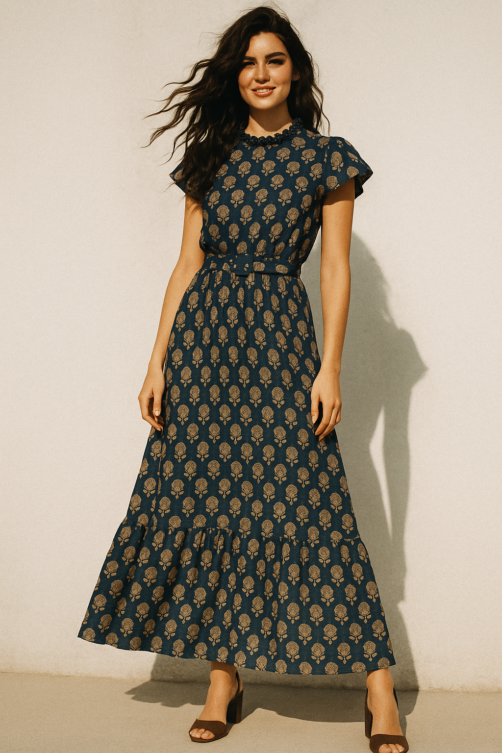 Simply Gradient Sunflower With Blue Background Digital Printed Fabric - Poly Muslin