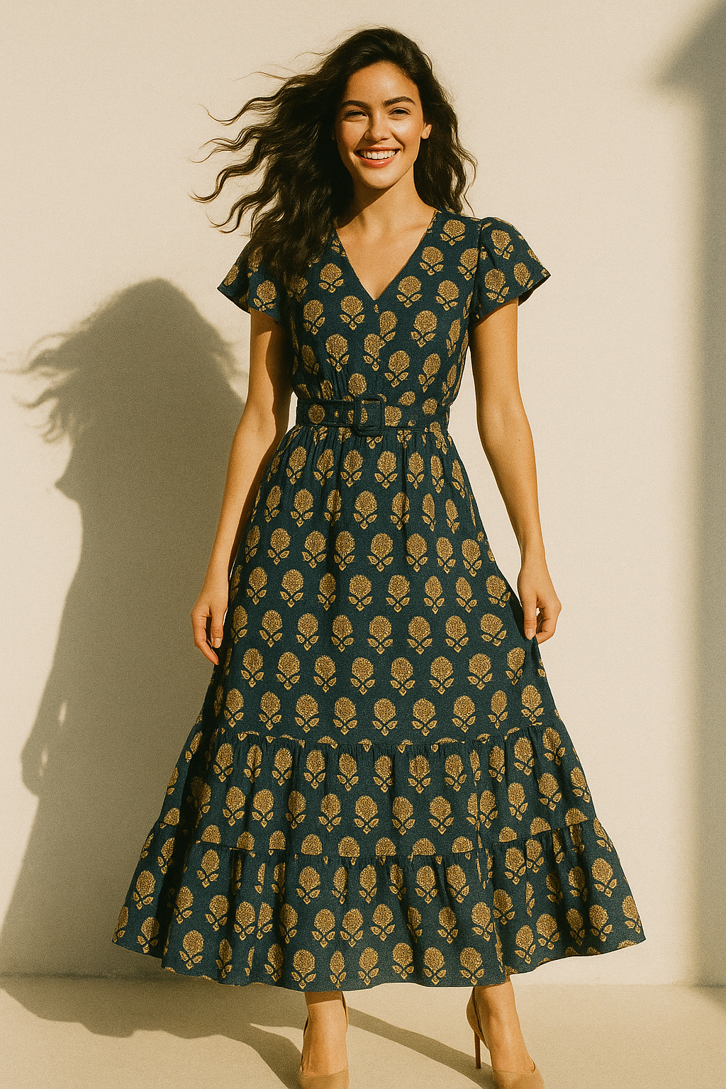 Simply Gradient Sunflower With Blue Background Digital Printed Fabric - Poly Muslin