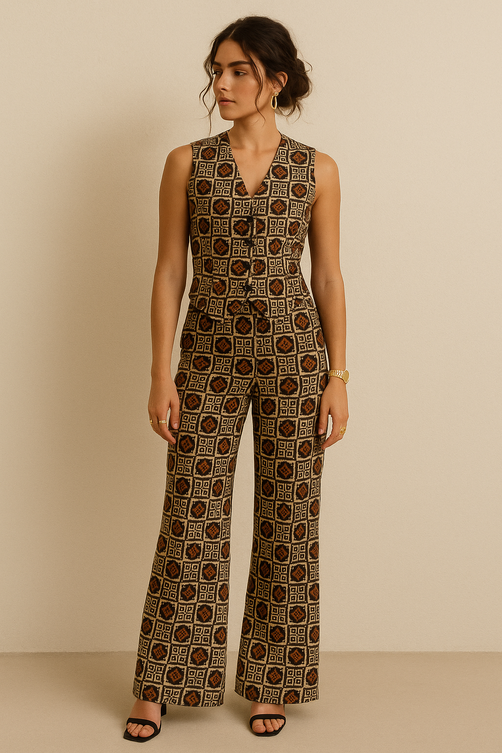 Western Sunflower With Brown Colour Digital Printed Fabric - Poly Muslin