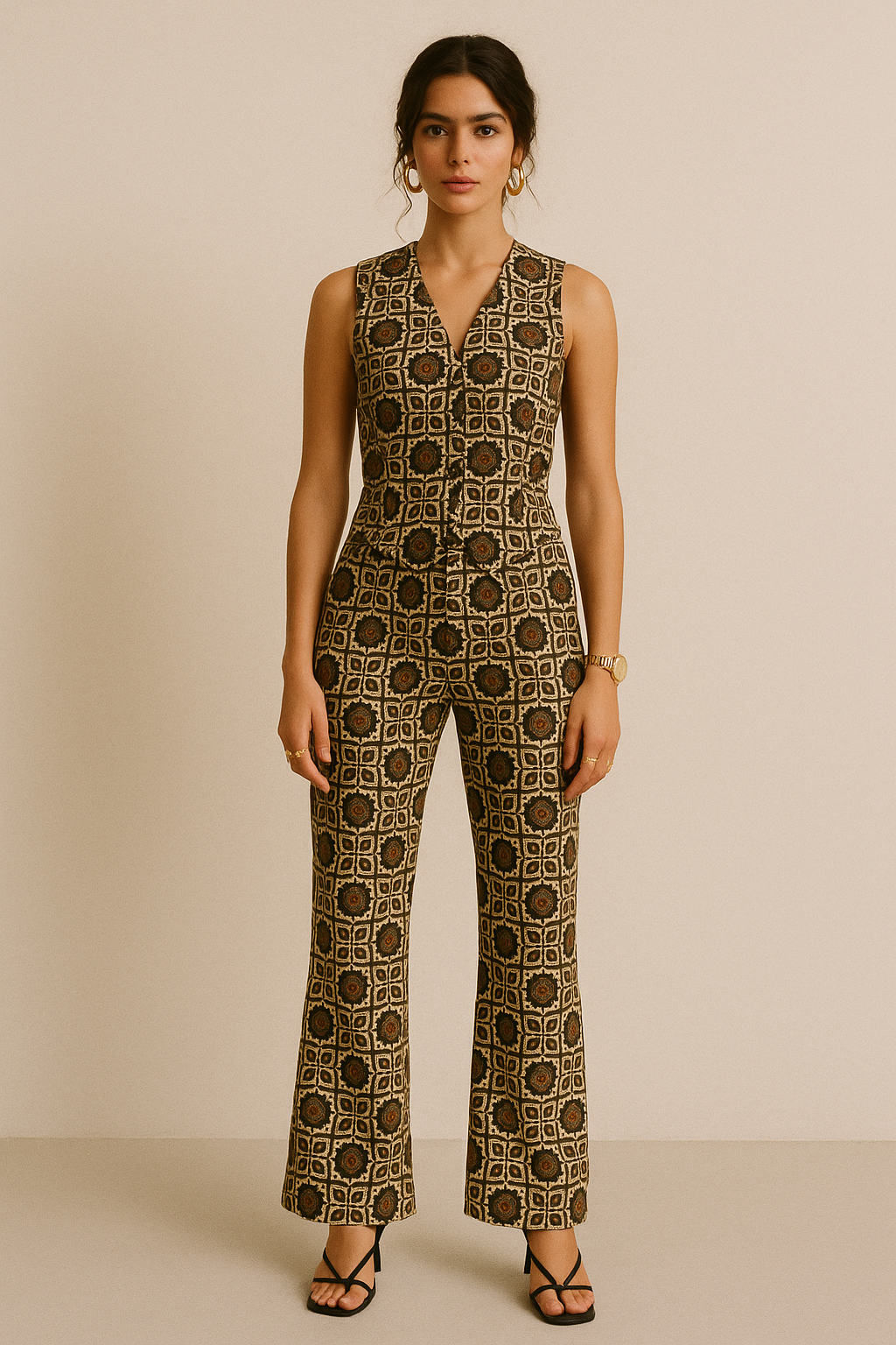 Western Sunflower With Brown Colour Digital Printed Fabric - Poly Muslin