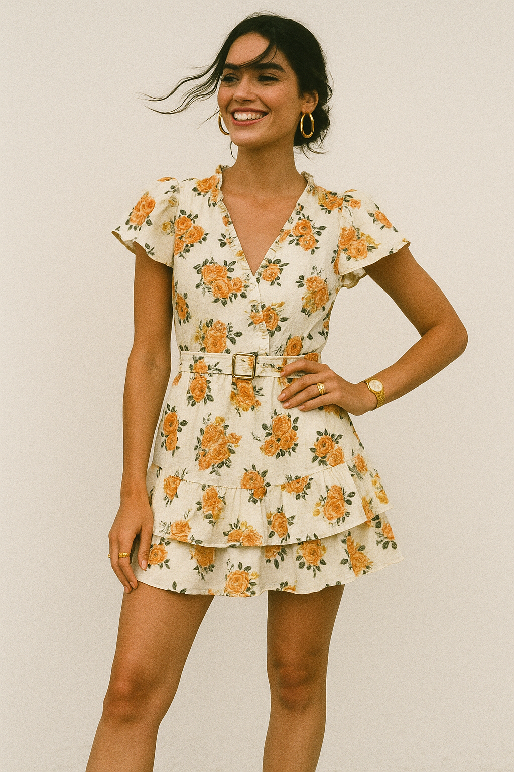 Yellow Lonicera Grey Leafs Digital Printed Fabric - Muslin