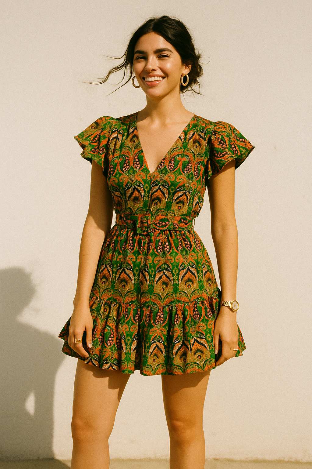 Green Aboriginal Damask Digital Printed Fabric