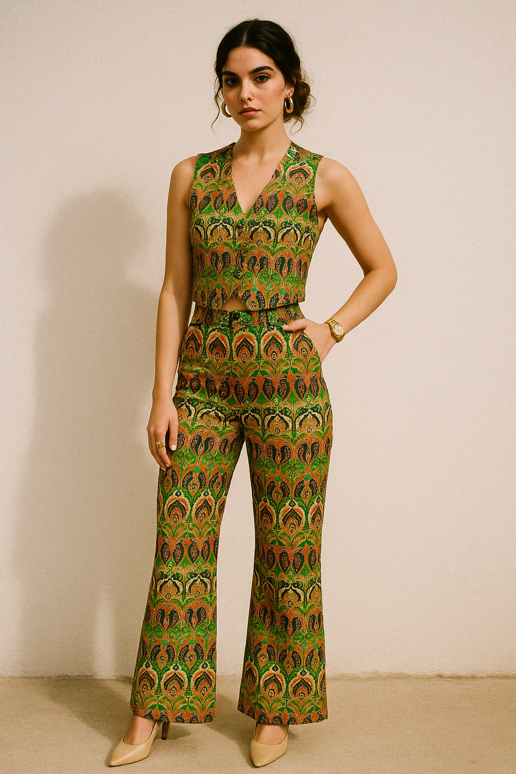 Green Aboriginal Damask Digital Printed Fabric