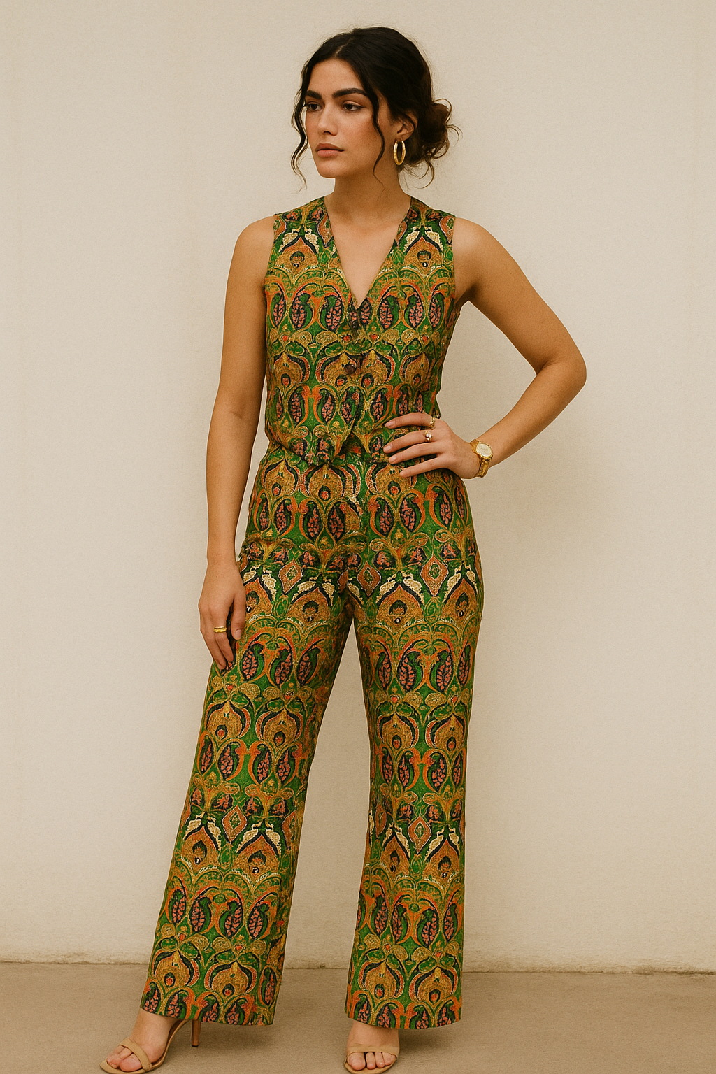 Green Aboriginal Damask Digital Printed Fabric